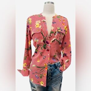 Calvin Klein vantage 90s Red Floral Striped Button Down Shirt